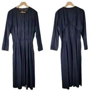 VTG PG Collections Women Denim Midi Dress Sz 10 Long Sleeve Pocket Side Zip
